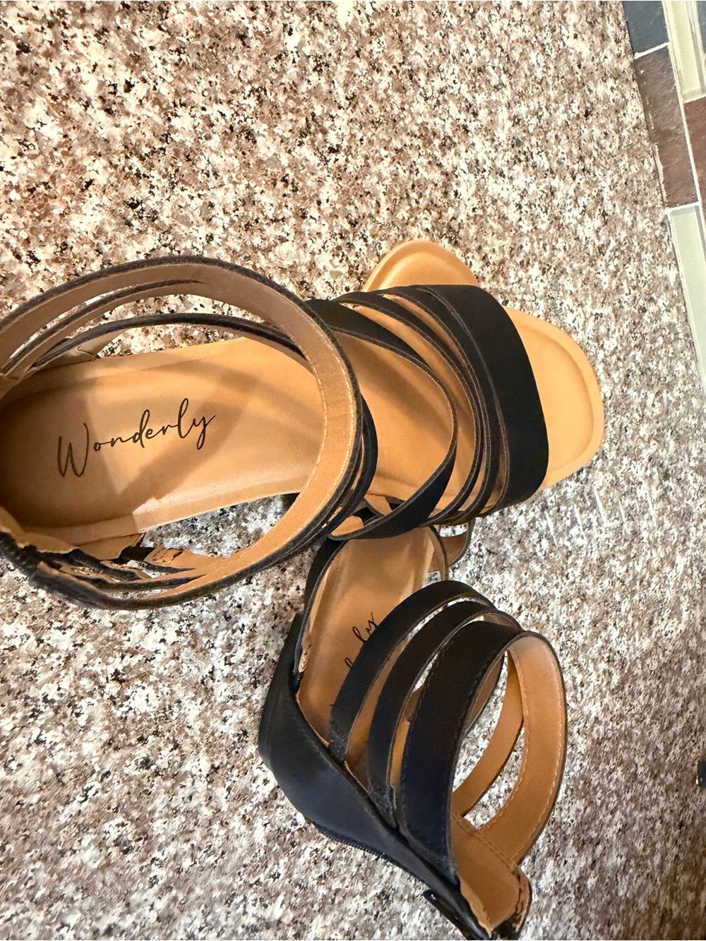 Wonderly Women's Black Strappy Sandals, Size 7 1/2
